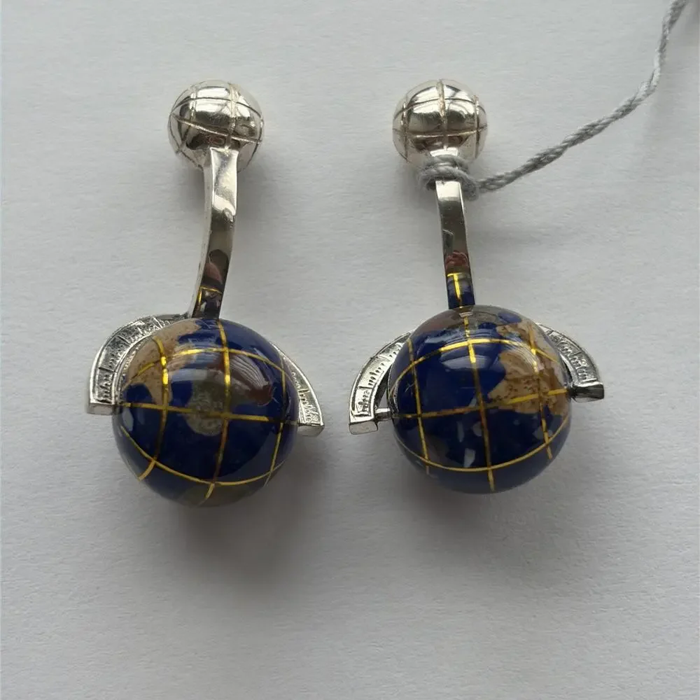 Vintage Robert Tateossian Sterling Cuff Links Spinning Lapis Globe